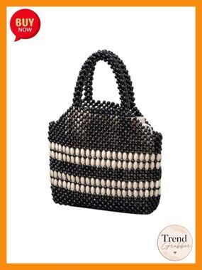 Wooden Beaded Bag Woven Purse Tote Handbag Clutch Top Handle